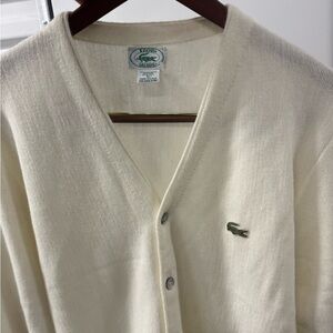 Vintage Lacoste Cardigan Acrylic White Mens Medium 80s 90s Logo Preppy Academia